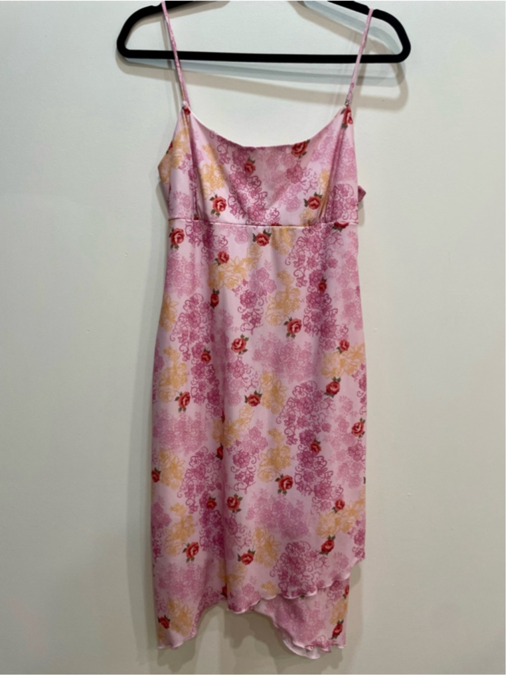 Vintage 90s Pelican Cove Pink Floral Asymmetrical Mesh Slip Dress L Y2K Fairy